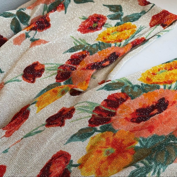 Escada Shimmer Poppy Floral Tiered Ruffle Dress V Neck Stretch - Picture 9 of 12